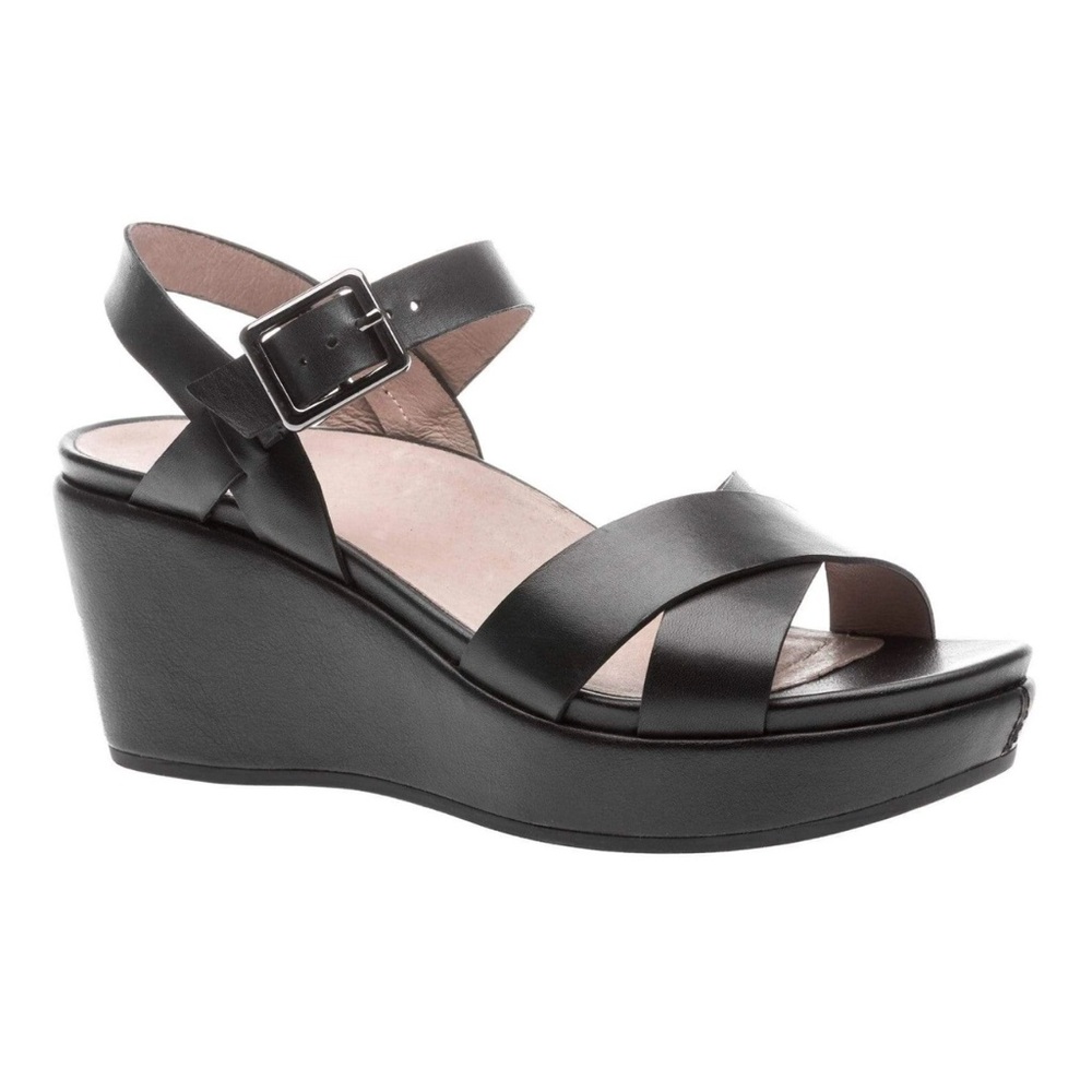Abeo Hana Black Leather Wedge Sandals
